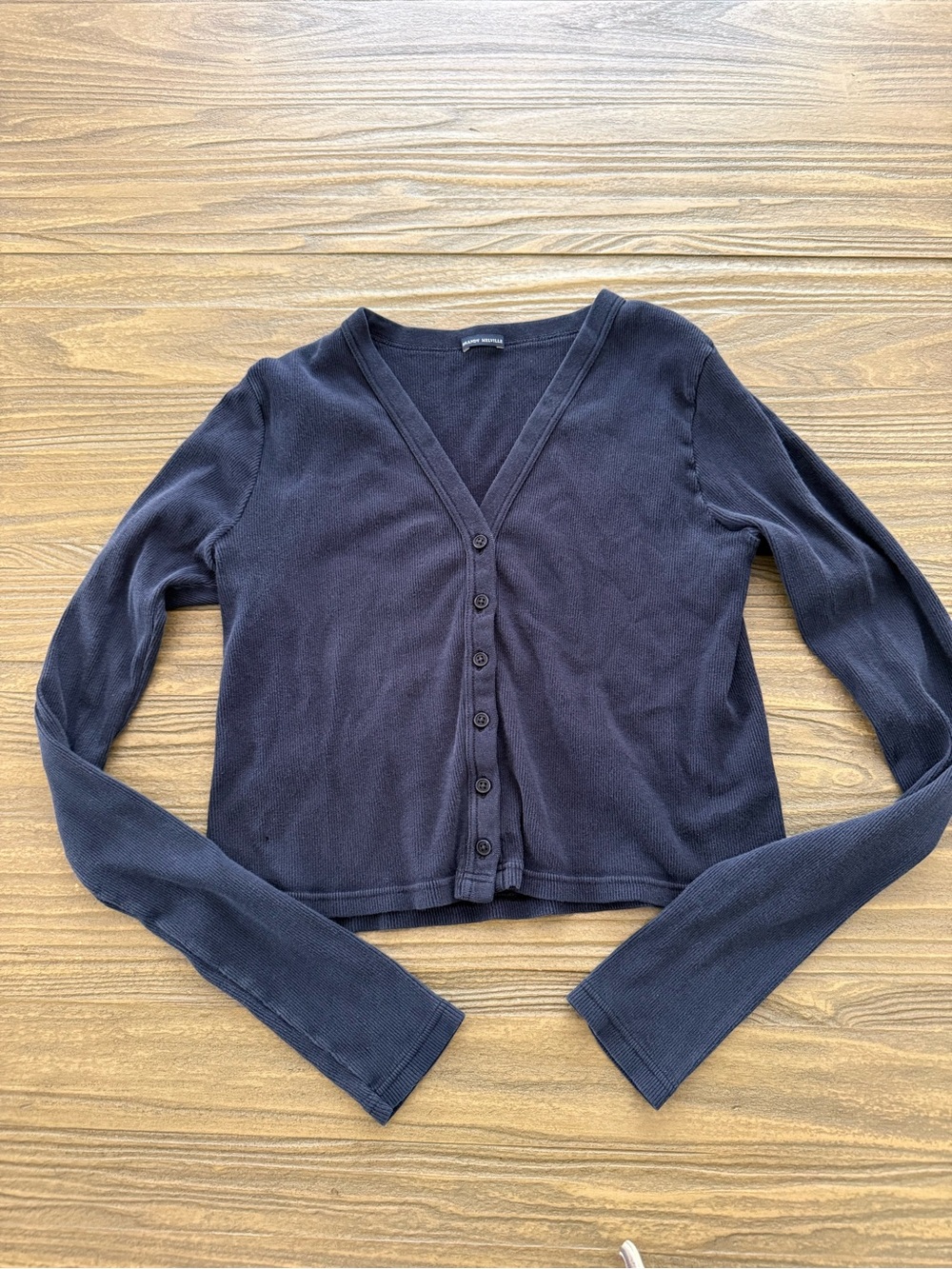 Brandy Melville V-Neck Button Front Cardigan in Navy Blue